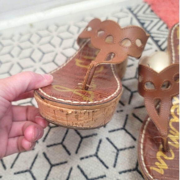 Sam Edelman Ralphie Leather Wedge Sandal in Camel Tan, sz 8 - Picture 8 of 13